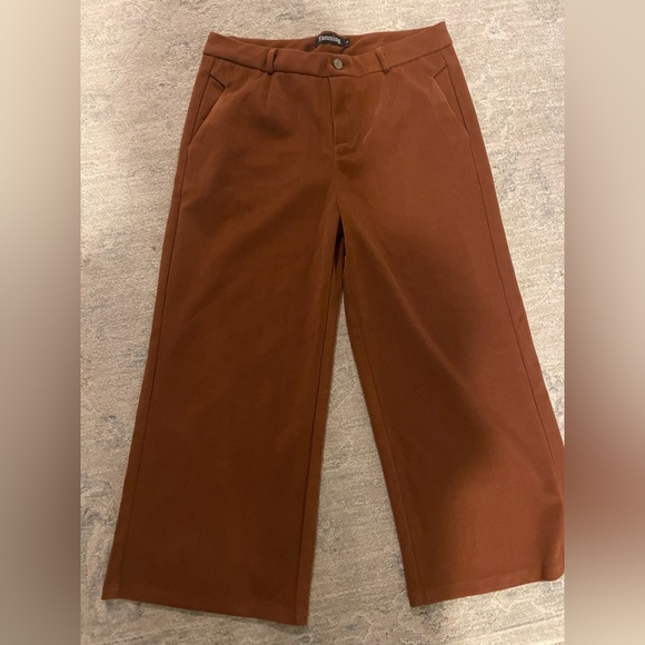 NWOT Brown High Waist Wool trousers cropped wide leg - Picture 6 of 10